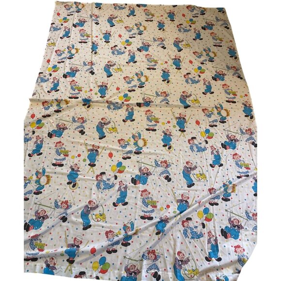 Raggedy Ann & Andy Twin Flat Sheet Polka Dot Circus Bobbs-Merrill Company 64x92" - Picture 1 of 6